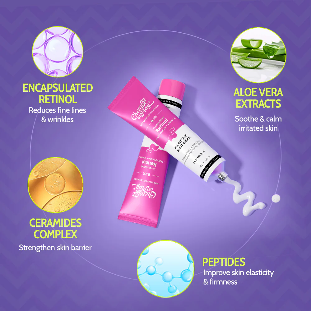 0.1% Retinol Night Cream for Fine Lines & Wrinkles - 30 gm - Image 3