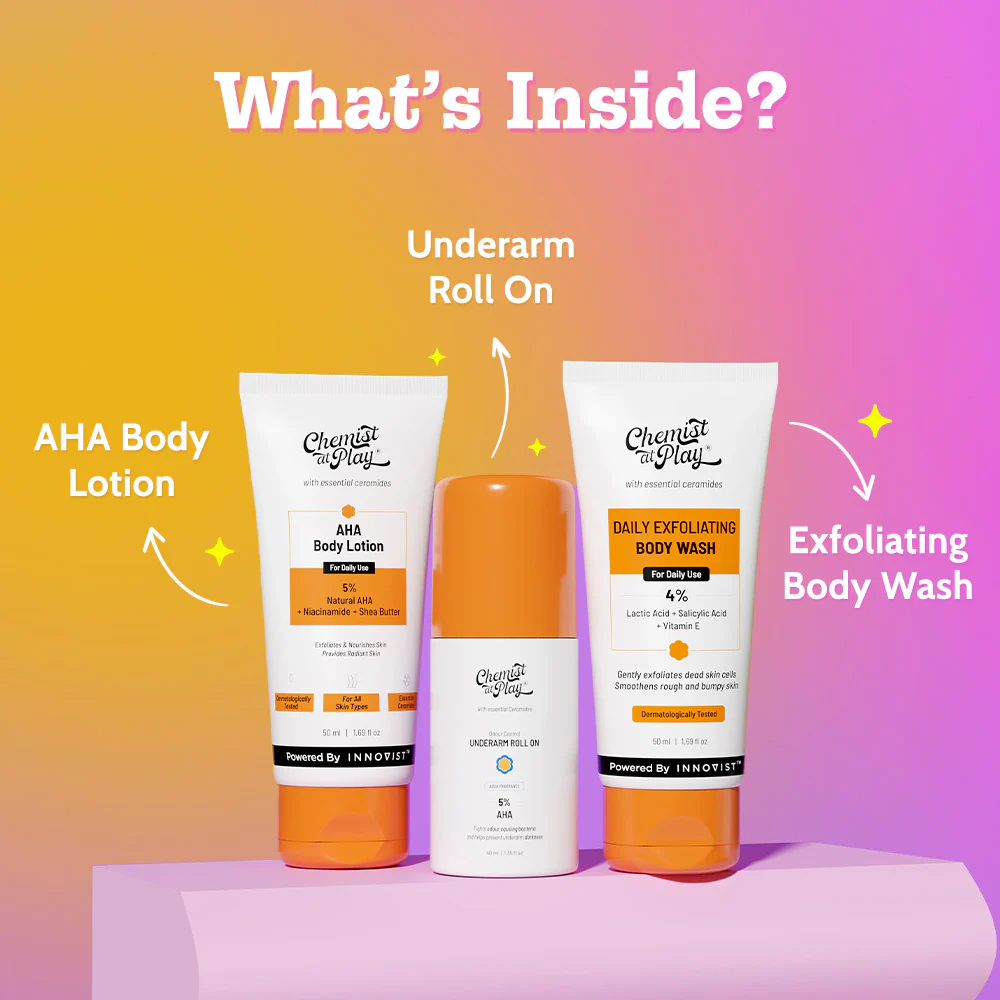 3-Step Body Exfoliating Kit (Exfoliating Body Wash - 50 ml | Underarm Roll On - 40 ml | AHA Body Lotion - 50 ml) - Image 2