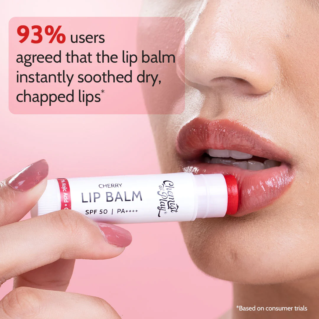 Cherry Lip Balm for Chapped & Pigmented Lips | SPF 50 PA++++ & Kojic Acid | 4.5 gm - Image 5