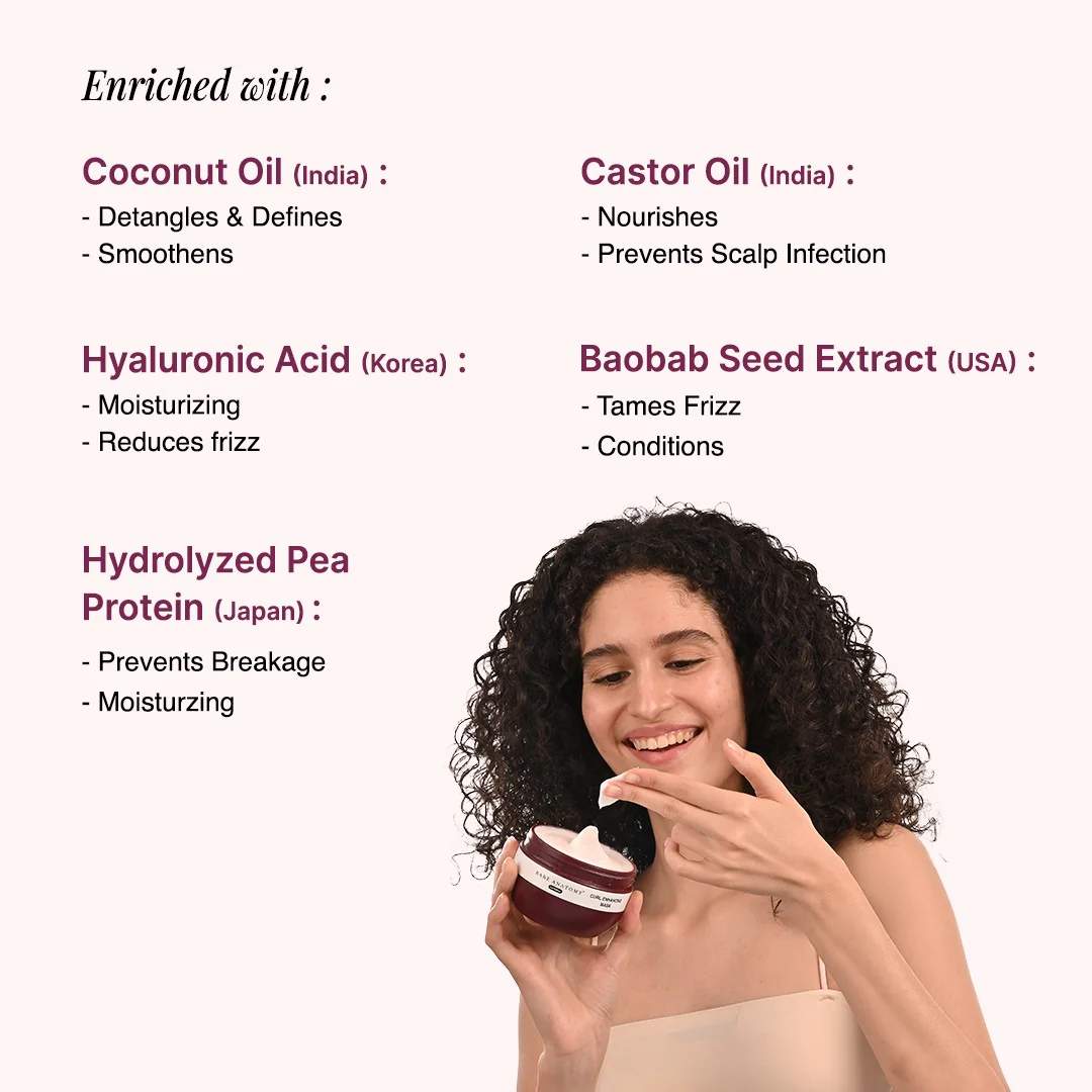 Curl Enhancing Hair Mask with Coconut Oil & Hyaluronic Acid for Smoothness & Shine - 250 gm - Image 4