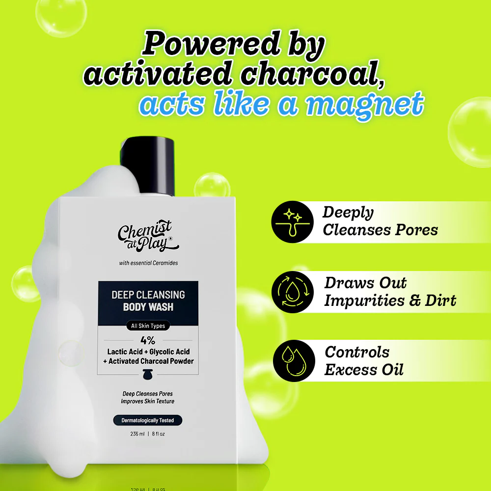Deep Cleansing Body Wash with Activated Charcoal, Lactic & Glycolic Acid - 236 ml - Image 2