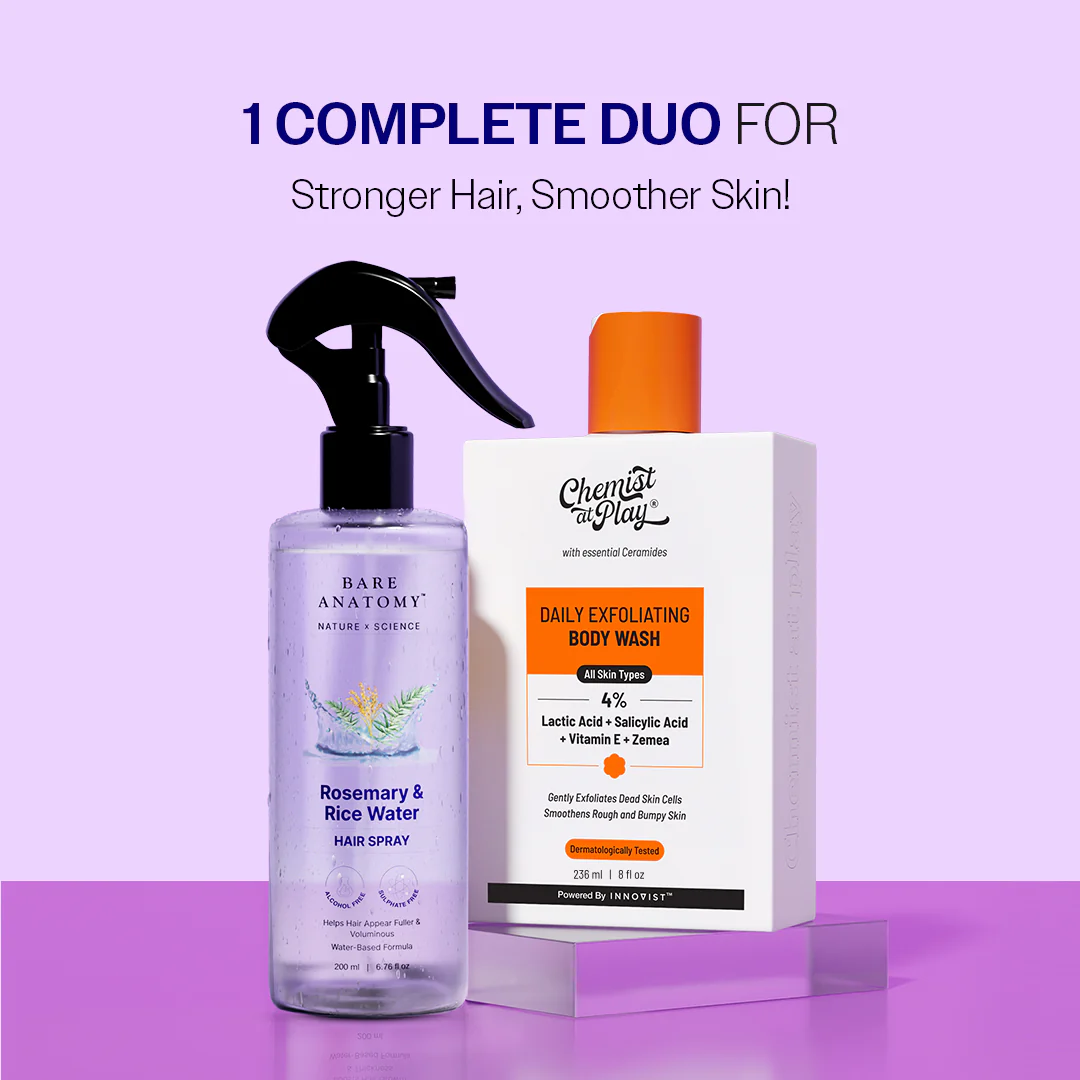 Hair & Skin Bestseller Duo (Rosemary & Rice Water Hair Growth Spray - 200 ml + Exfoliating Body Wash - 236 ml) - Image 2
