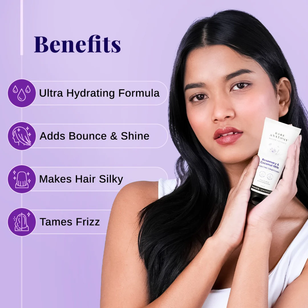 Rosemary & Coconut Milk Hydrating Shampoo (200 ml) & Conditioner (150 ml) Combo for Frizzy Hair - Image 3